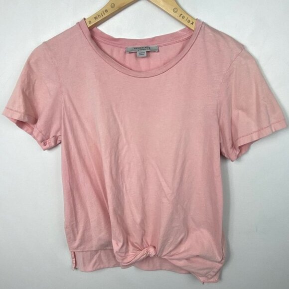 All Saints Pink Tee Crew Neck Twist Size XS TShirt Wilma Cotton Top Short Sleeve - Picture 10 of 11